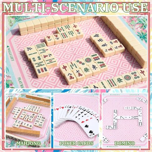 Pink American Mahjong Mat with Rules Anti-Slip Noise Reduction 31.5 x 31.5 Inch Tropical Beach Rubber Mat with Carrying Bag Gaming Mats for Mahjong Poker Card Board Games Dominoes in Saudi Arabia