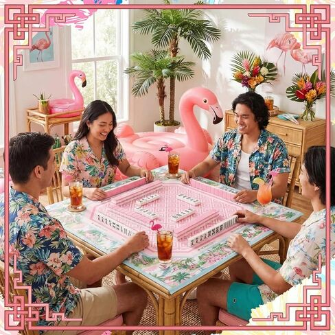 Pink American Mahjong Mat with Rules Anti-Slip Noise Reduction 31.5 x 31.5 Inch Tropical Beach Rubber Mat with Carrying Bag Gaming Mats for Mahjong Poker Card Board Games Dominoes in Saudi Arabia