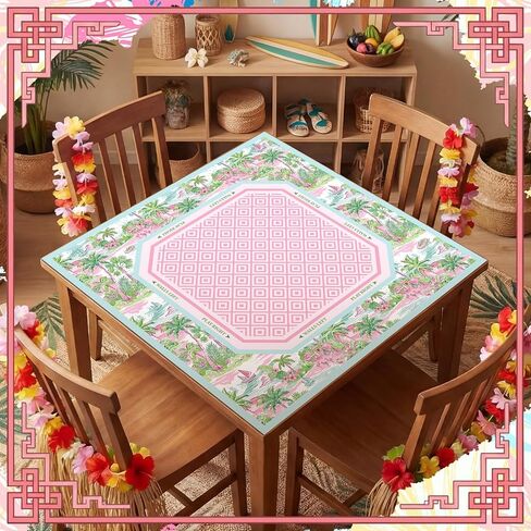 Pink American Mahjong Mat with Rules Anti-Slip Noise Reduction 31.5 x 31.5 Inch Tropical Beach Rubber Mat with Carrying Bag Gaming Mats for Mahjong Poker Card Board Games Dominoes in Saudi Arabia