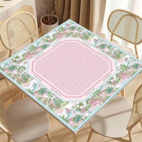 Pink American Mahjong Mat with Rules Anti-Slip Noise Reduction 31.5 x 31.5 Inch Tropical Beach Rubber Mat with Carrying Bag Gaming Mats for Mahjong Poker Card Board Games Dominoes in Saudi Arabia