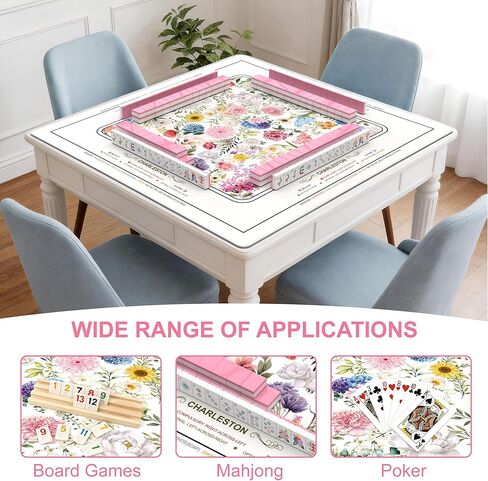 سجادة Mahjong للطاولة ذات القواعد - تصميم زهور رائع مقاس 32 × 32 بوصة سجادة Mah Jongg غير قابلة للانزلاق والضوضاء مع حقيبة حصيرة Mah Jong لبلاط Mahjongg، والبوكر، واللوح، والدومينو، والبطاقات (الزهور) in Kuwait