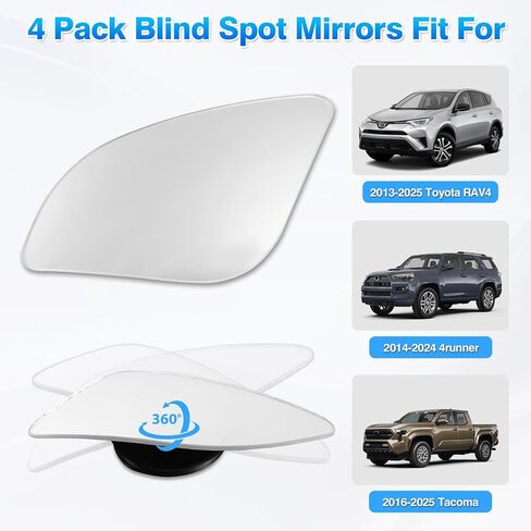 4PCS Blind Spot Mirrors for 2013-2025 Toyota RAV4, 2014-2024 4runner, 2016-2025 Tacoma, HD Glass Frameless Convex Rear View Mirrors, Wide Angle Adjustable Stick for Side Mirror in Saudi Arabia