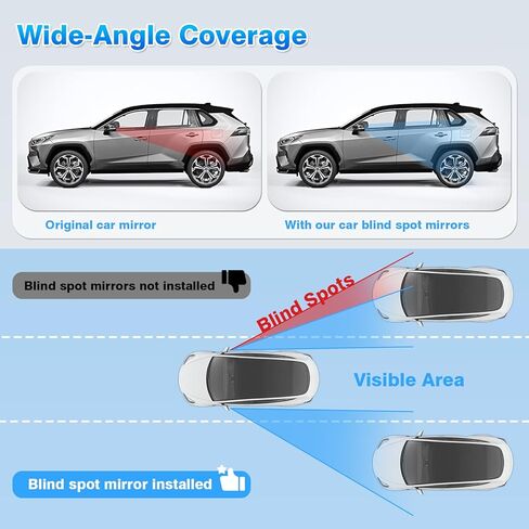 4PCS Blind Spot Mirrors for 2013-2025 Toyota RAV4, 2014-2024 4runner, 2016-2025 Tacoma, HD Glass Frameless Convex Rear View Mirrors, Wide Angle Adjustable Stick for Side Mirror in Saudi Arabia