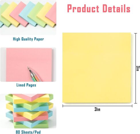 HappyHapi Sticky Notes 3x3 Inches Bulk 36 Pack 3600 Sheets Colored Self-Stick Pads, 100 Sheets/Pad, 4 Bright Colors (Yellow, Green, Pink, Blue) for Office Supplies, School, Home in Saudi Arabia