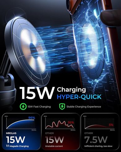 MRGLAS for 15W MagSafe Car Mount Charger, Vacuum Magnetic Wireless Car Charger for iPhone 17 Pro Max Accessories, Suction Cup Phone Mount Charger for iPhone 16 16e 15 14 13 with MagSafe Case in Saudi Arabia
