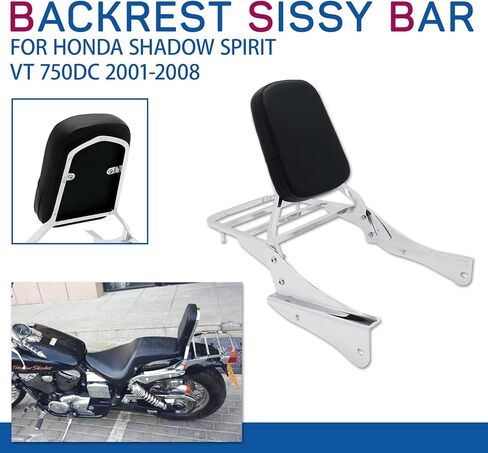Motorcycle Accessories Passenger Backrest Sissy Bar With Rear Luggage Rack For Honda Shadow Spirit 750 VT750DC 2001-2008 (Chrome) in Kuwait