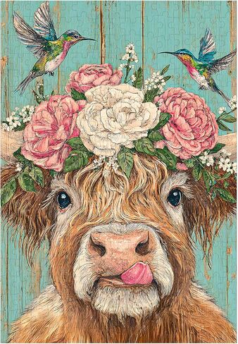 Great Jigsaw Puzzles for Adults 300 Pieces Rustic Highland Cow with Hummingbirds and Blossoms Puzzles for Adults Toys Gift Family Decoration Kids Puzzle in Saudi Arabia