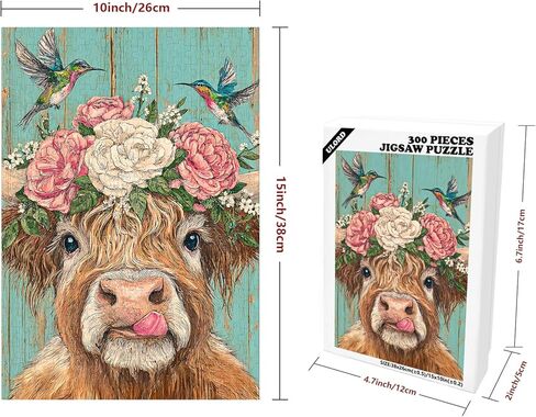 Great Jigsaw Puzzles for Adults 300 Pieces Rustic Highland Cow with Hummingbirds and Blossoms Puzzles for Adults Toys Gift Family Decoration Kids Puzzle in Saudi Arabia