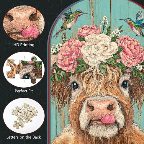Great Jigsaw Puzzles for Adults 300 Pieces Rustic Highland Cow with Hummingbirds and Blossoms Puzzles for Adults Toys Gift Family Decoration Kids Puzzle in Saudi Arabia