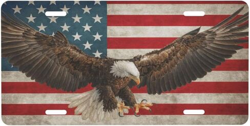 Patriotic American Flag Front License Plate Cover Car Decor Accessory Aluminum Metal Rust-Proof Car Plate Novelty Vanity Tag Cover with 4 Holes Men Women 6 X 12 Inch in Saudi Arabia
