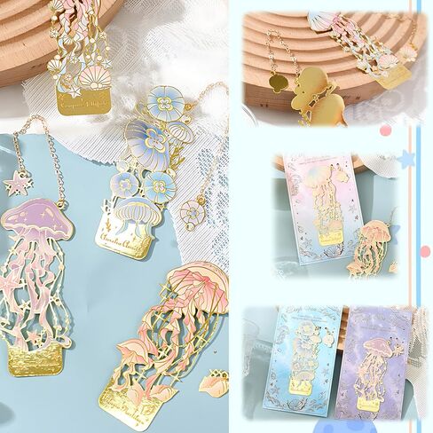 4 Pcs Metal Bookmarks Set for Reading Lovers Book Lovers Gifts, for Women, Men, Kids, Girls, Readers - Jellyfish in Saudi Arabia