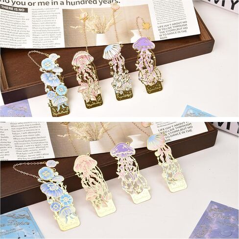 4 Pcs Metal Bookmarks Set for Reading Lovers Book Lovers Gifts, for Women, Men, Kids, Girls, Readers - Jellyfish in Saudi Arabia