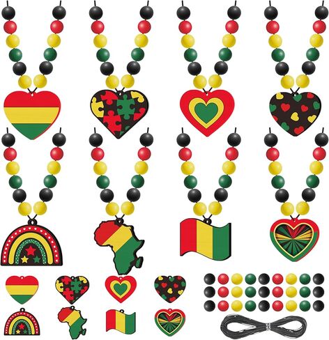Eternity sky 32 Pcs Juneteenth Beads Necklace Craft Making Wooden Beaded Jewelry Gifts Bulk for Black History Month African Freedom Day Party Favors Decorations in Saudi Arabia