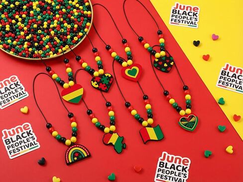Eternity sky 32 Pcs Juneteenth Beads Necklace Craft Making Wooden Beaded Jewelry Gifts Bulk for Black History Month African Freedom Day Party Favors Decorations in Saudi Arabia