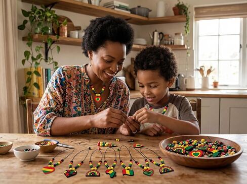 Eternity sky 32 Pcs Juneteenth Beads Necklace Craft Making Wooden Beaded Jewelry Gifts Bulk for Black History Month African Freedom Day Party Favors Decorations in Saudi Arabia