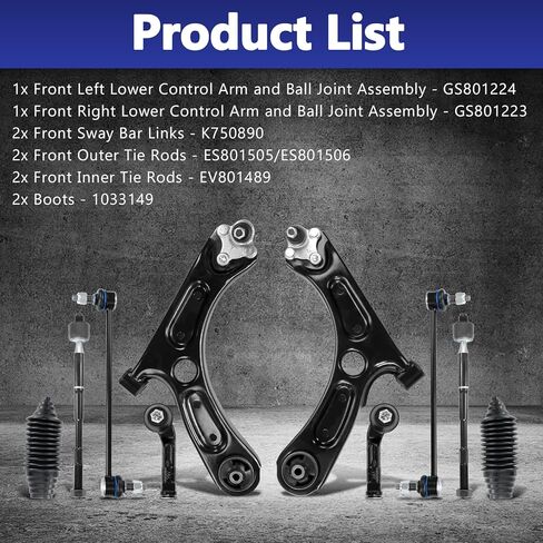 Control Arms, 10PCS Front Lower Ball Joints Sway Bar Links Tie Rod Ends Boots Suspension Kit Compatible With 2017-2020 Hyundai Elantra 2018-2022 Kona 2020-2023 Kia Forte Forte5 in Kuwait