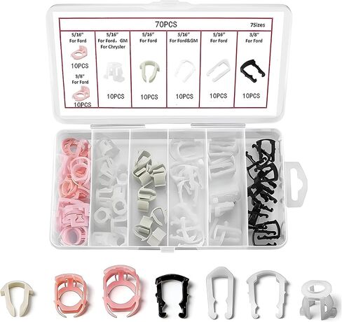 Osilly 70PCS Car Fuel Line Clips, 7 Size Vehicle Fuel Hose Retainer Clamp Assortment, Automotive Repair Kit Replacement Accessories, Compatible with 3/8" & 5/16" Fuel Pipe in Kuwait