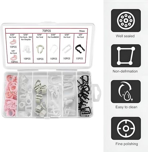 Osilly 70PCS Car Fuel Line Clips, 7 Size Vehicle Fuel Hose Retainer Clamp Assortment, Automotive Repair Kit Replacement Accessories, Compatible with 3/8" & 5/16" Fuel Pipe in Kuwait