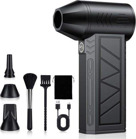 Compressed Air Duster, 130000 RPM High-Speed Electric Air Duster with Brushless Motor, 3 Magnetic Nozzles, 4 Speeds, LED Light & 5000mAh Rechargeable Battery for PC Keyboard Car Cleaning in Saudi Arabia