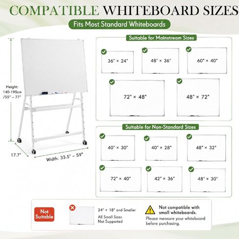 Cinnvoice A-Frame Foldable Whiteboard Stand Only, Adjustable Mobile Rolling Whiteboard Easel Stand with Wheels for Dry Erase White Board for Home, Office, Classroom School, Height and Width Adjustable in Kuwait