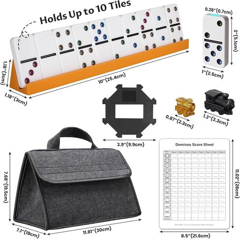 Mexican Train Dominoes Set for Adults, Double 12 Dominoes with 8 Silicone Racks, 91 Color-Coded Tiles, Hub, 9 Train Markers, Scoreboard & Carry Bags - Classic Family Board Game in Saudi Arabia