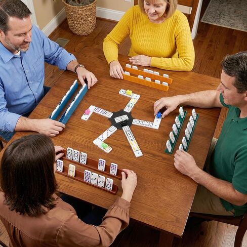 Mexican Train Dominoes Set for Adults, Double 12 Dominoes with 8 Silicone Racks, 91 Color-Coded Tiles, Hub, 9 Train Markers, Scoreboard & Carry Bags - Classic Family Board Game in Saudi Arabia