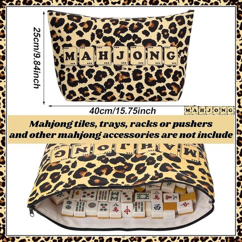 Gilprop 3 Pcs Leopard Print Empty Mahjong Bag Set 24 x 13 x 4.7 Inch Cheetah Print Mahjong Carrying Bags with Handle Tiles Bag and Racks Card Pusher Drawstring Bags for Travel Party Game Accessories in Saudi Arabia