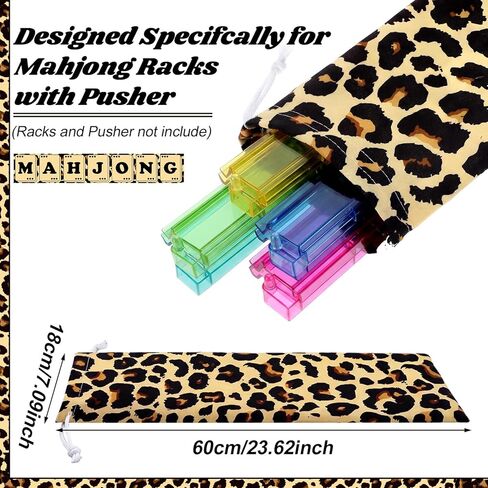 Gilprop 3 Pcs Leopard Print Empty Mahjong Bag Set 24 x 13 x 4.7 Inch Cheetah Print Mahjong Carrying Bags with Handle Tiles Bag and Racks Card Pusher Drawstring Bags for Travel Party Game Accessories in Saudi Arabia