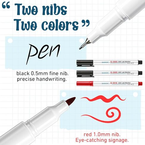 3 Pack Alcohol Resistant Laboratory Markers Permanent Freezer Pens with Black 0.5mm Fine Point and Red 1.0mm Makers Tip, Designed for Lab, Professional Labeling on Glass Plastic Wet Surfaces in Kuwait