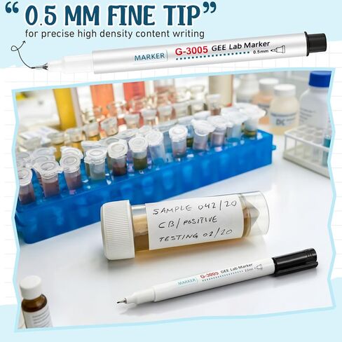 3 Pack Alcohol Resistant Laboratory Markers Permanent Freezer Pens with Black 0.5mm Fine Point and Red 1.0mm Makers Tip, Designed for Lab, Professional Labeling on Glass Plastic Wet Surfaces in Kuwait