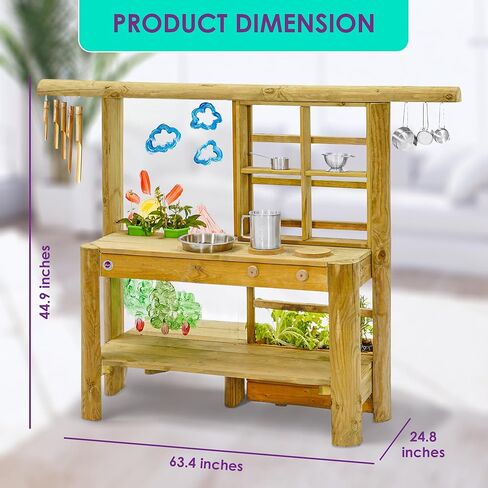 Plum® Discovery Mud Pie Kitchen for Kids Outdoor Toys - Play Toy Kitchen with Accessories, Wooden Kids Playset, with Built-in Gardening Planter and Painting Easel for Kid Age 3+ in Kuwait