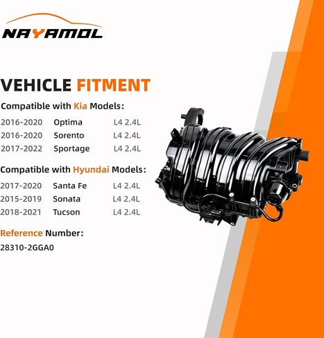 Intake Manifold 283102GGA0 Compatible with Hyundai Sonata 15-19 Tucson 18-21 Santa Fe 17-20 Kia Optima 16-20 Sportage 17-22 Sorento 16-20 2.4L Engine 28310-2GGA0 in Saudi Arabia