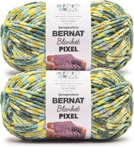 Bernat Blanket Pixel Ocean Lily Yarn - 2 Pack of 300g/10.5oz - 100% Polyester - #6 Super Bulky - 191 Yards - Knitting/Crochet in Kuwait