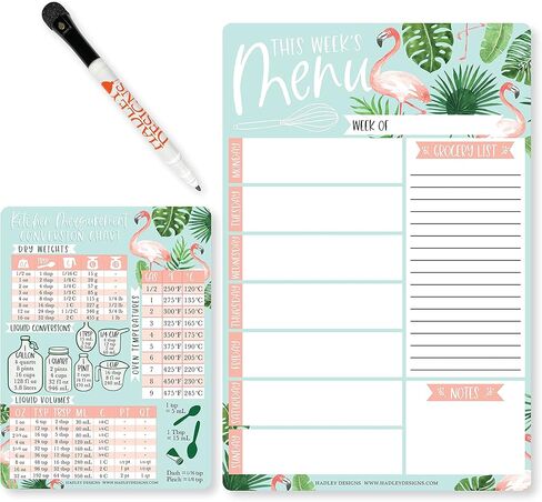 Hadley Designs Boho Magnetic Weekly Meal Planner Dry Erase Board for Refrigerator - Weekly Dinner Menu Board for Kitchen Conversion Chart Magnet, Grocery List Magnet in Saudi Arabia