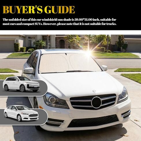 59×31 Inch Foldable Car Windshield Sun Shade,Thickened Car Sun Shade Windshield for Blocking Sunlight & Heat,Cars Windshields Cover Suns Shades with Storage Bag for Cars,SUVs in Kuwait
