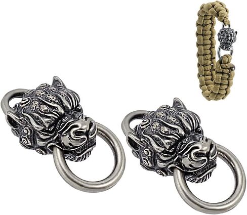 NBEADS 2 Pcs Brass Paracord Beads, Lion Head Brass Shackle Clasps Bracelet Buckle in Kuwait