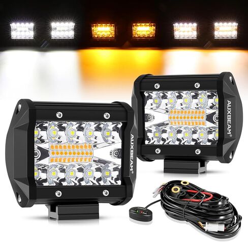 Auxbeam 4 Inch LED Pods, 120W Amber White Dual Color Offroad Lights Spot Flood Combo 6 Modes Flashing Strobe Fog Light Bar Auxiliary Driving Lights for Truck ATV UTV Jeep Wrangler in Kuwait
