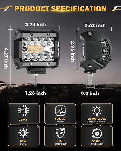 Auxbeam 4 Inch LED Pods, 120W Amber White Dual Color Offroad Lights Spot Flood Combo 6 Modes Flashing Strobe Fog Light Bar Auxiliary Driving Lights for Truck ATV UTV Jeep Wrangler in Kuwait