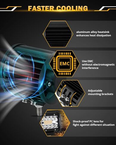 Auxbeam 4 Inch LED Pods, 120W Amber White Dual Color Offroad Lights Spot Flood Combo 6 Modes Flashing Strobe Fog Light Bar Auxiliary Driving Lights for Truck ATV UTV Jeep Wrangler in Kuwait