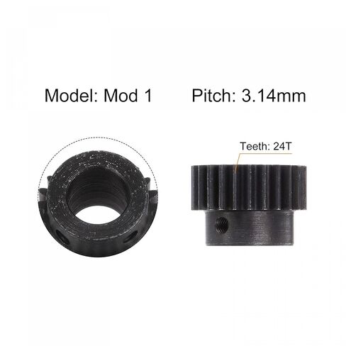 uxcell 1Mod 24T Pinion Gear 12mm Bore Hardened Steel Motor Rack Spur Gear with Step for RC Car Truck Buggy Gear Drive, 2 Set in Kuwait