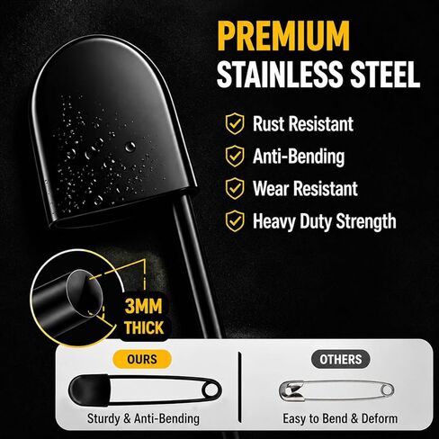 Large Safety Pins,8 Pcs Giant Heavy Duty Stainless Steel Safety Pins for Clothes,Extra Large XL Pin,Black Huge Strong Oversized,Sharp Tip for Leather Canvas Blankets Crafts Skirts Kilts in Saudi Arabia