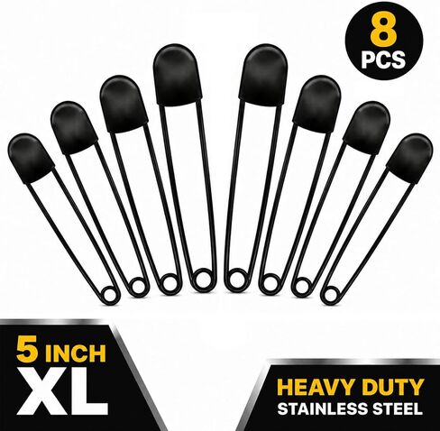 Large Safety Pins,8 Pcs Giant Heavy Duty Stainless Steel Safety Pins for Clothes,Extra Large XL Pin,Black Huge Strong Oversized,Sharp Tip for Leather Canvas Blankets Crafts Skirts Kilts in Saudi Arabia