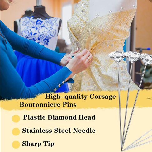 200 PCS Corsage Boutonniere Pins, 1.5 Inch Clear Diamond Head Pins Straight Flower Pins for DIY Crafts Jewelry Making Sewing Wedding Flower Decorations in Saudi Arabia