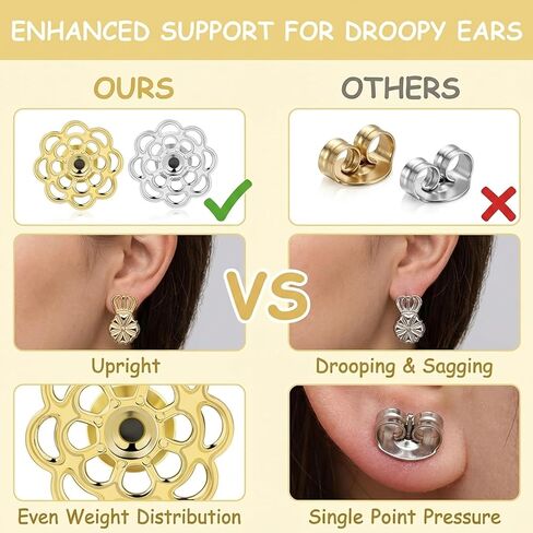 8 PCS Earring Backs for Droopy Ears, Earring Lifters for Droopy Ears, Flower Shape Earring Support Backs for Heavy Earrings, Secure Locking Design for Stud Earrings, 8-Piece Set in Gold and Silver in Saudi Arabia