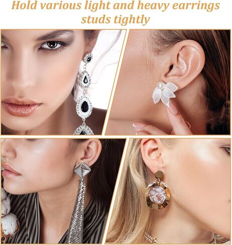 8 Pcs Earring Lifters for Droopy Ears, Silicone & Metal Earring Backs Lifters Support for Heavy Earrings, Ear Lobe Back Supports Locking Design (Gold 4 Pair) in Kuwait