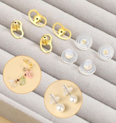 8 Pcs Earring Lifters for Droopy Ears, Silicone & Metal Earring Backs Lifters Support for Heavy Earrings, Ear Lobe Back Supports Locking Design (Gold 4 Pair) in Kuwait