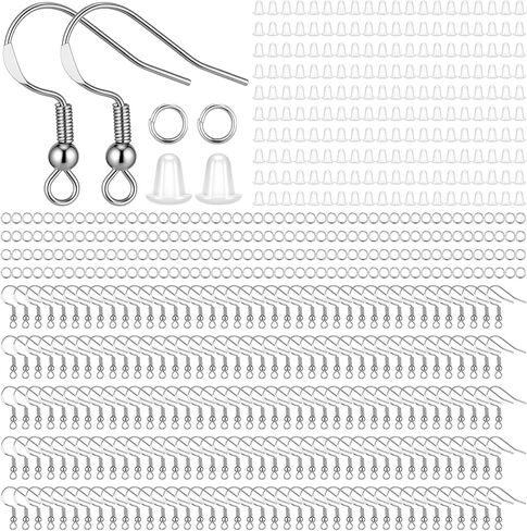 Silver Earing Making Supplies Kit, 600Pcs Earring Hooks Earring Backs Jump Rings Jewelry Hooks Fish Hook Earrings for DIY Jewelry Making Supplies Earrings Parts in Kuwait