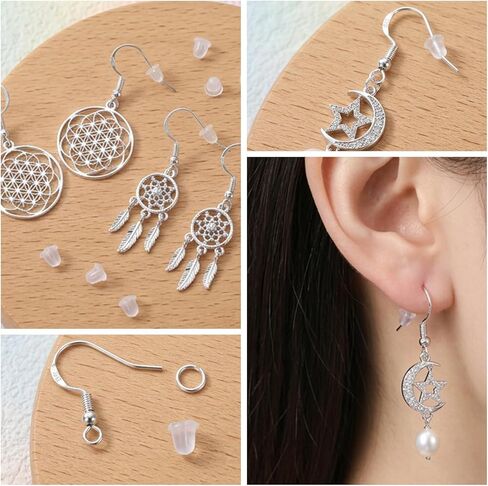 Silver Earing Making Supplies Kit, 600Pcs Earring Hooks Earring Backs Jump Rings Jewelry Hooks Fish Hook Earrings for DIY Jewelry Making Supplies Earrings Parts in Kuwait