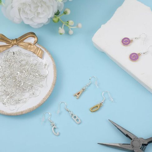 Silver Earing Making Supplies Kit, 600Pcs Earring Hooks Earring Backs Jump Rings Jewelry Hooks Fish Hook Earrings for DIY Jewelry Making Supplies Earrings Parts in Kuwait
