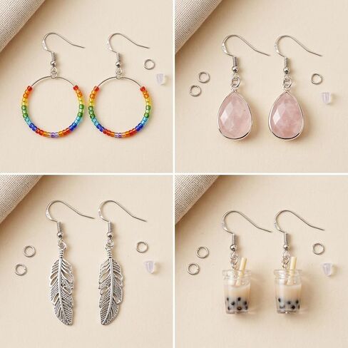 Silver Earing Making Supplies Kit, 600Pcs Earring Hooks Earring Backs Jump Rings Jewelry Hooks Fish Hook Earrings for DIY Jewelry Making Supplies Earrings Parts in Kuwait